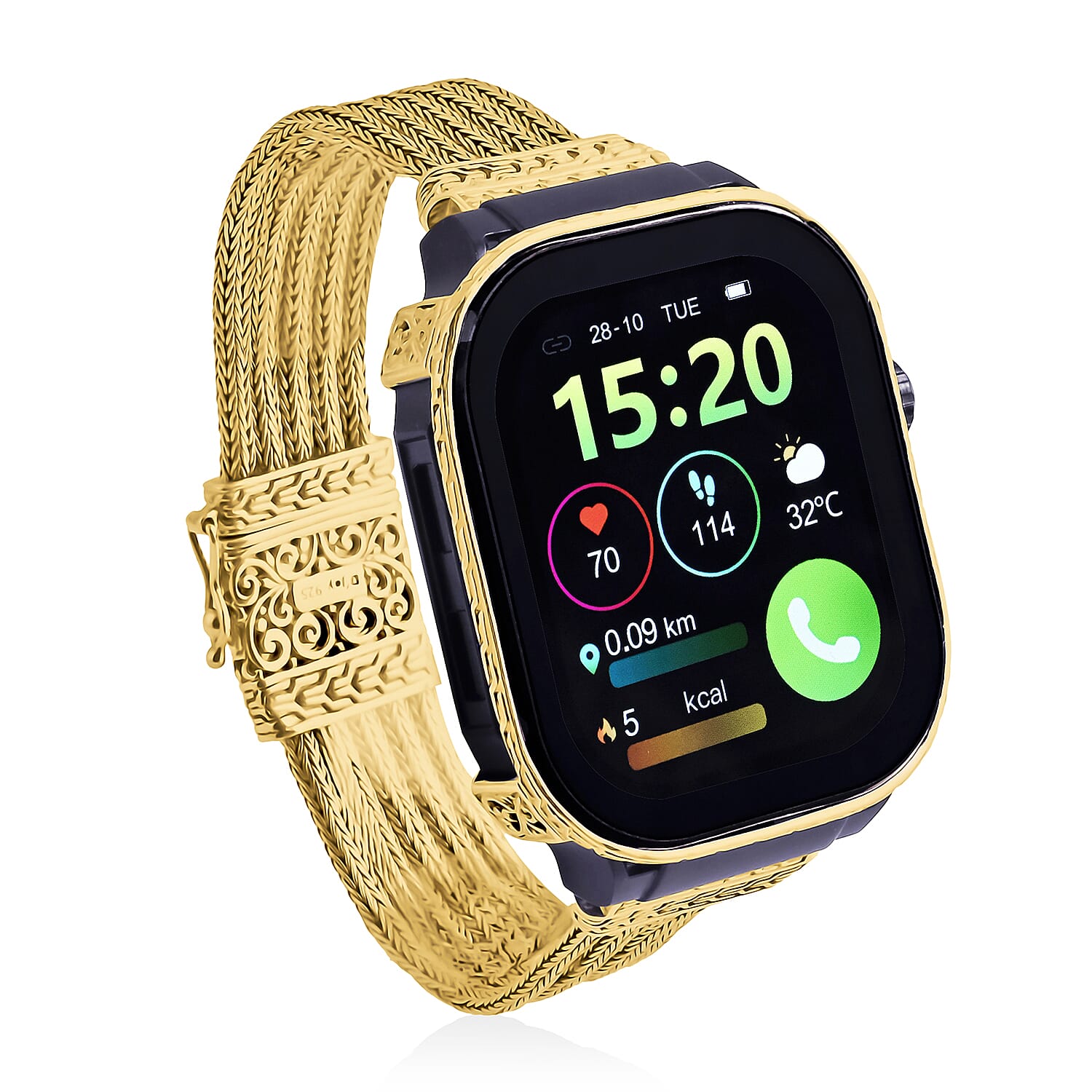 Royal Bali Collection 22K Gold Vermeil Sterling Silver Handmade Tulang Naga Bracelet Smart Watch (Size 8.5), Silver Wt. 47.22 Gms 8286468 0