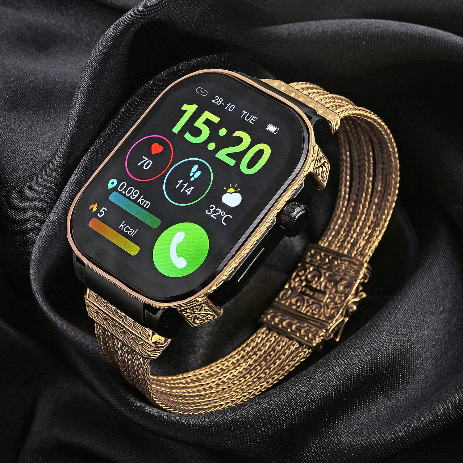 Royal Bali Collection 22K Gold Vermeil Sterling Silver Handmade Tulang Naga Bracelet Smart Watch (Size 8.5), Silver Wt. 47.22 Gms 8286468 2