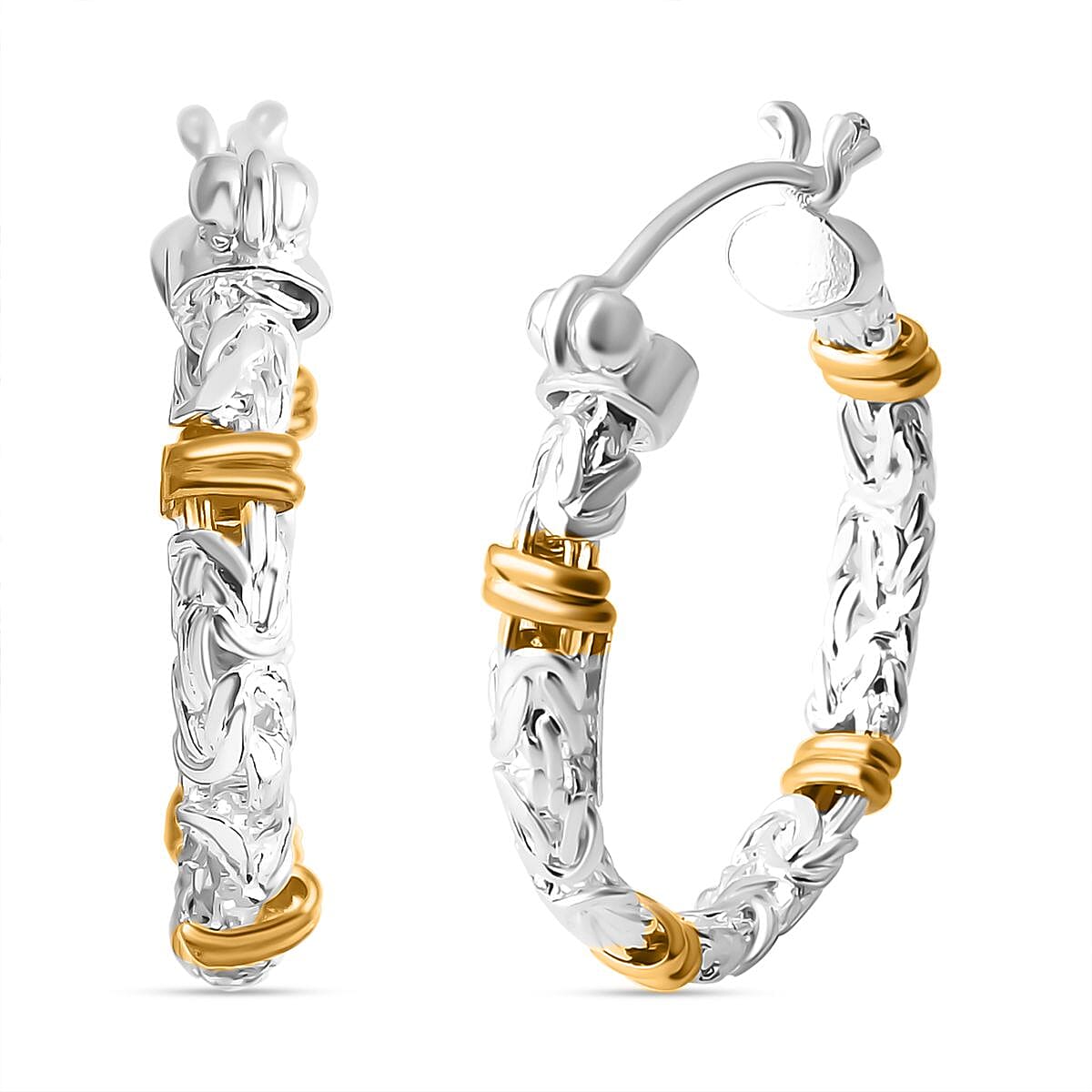 Royal Bali Collection Sterling Silver Hoop Earring with Clasp in Two Tone Plating 7.65gram 8261396 0