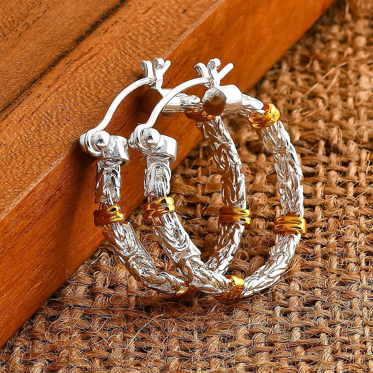 Royal Bali Collection Sterling Silver Hoop Earring with Clasp in Two Tone Plating 7.65gram 8261396 1