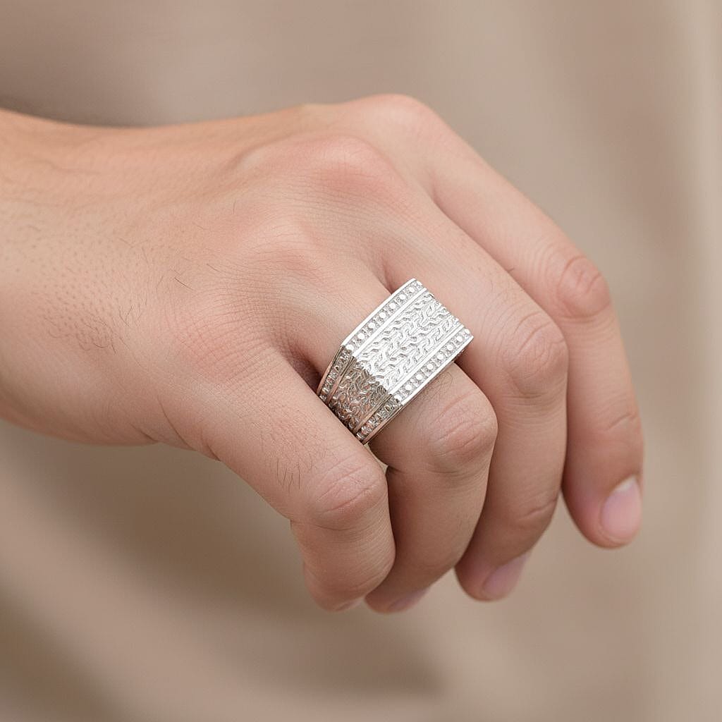 D'Joy Sterling Silver Rectangular Signet Ring, Silver Wt. 10.80 Gms.