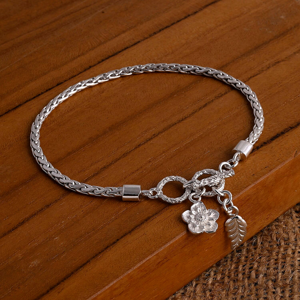 D'Joy Sterling Silver T-Bar Bracelet (Size 7.5-8), Silver Wt. 9.50 Gms.