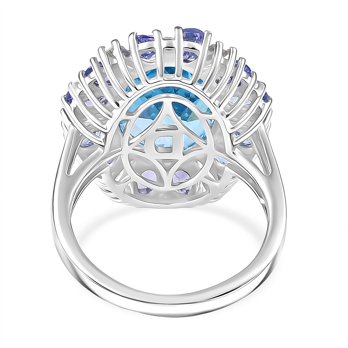 D'Joy Swiss Blue Topaz, Moissanite and Tanzanite Ring in Rhodium Overlay Sterling Silver 9.43 Ct. 8299533 5