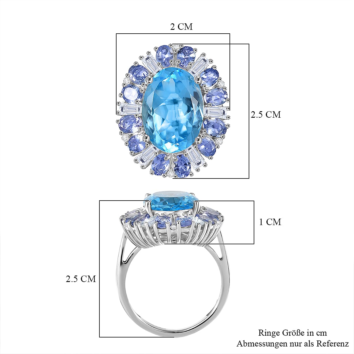 D'Joy Swiss Blue Topaz, Moissanite and Tanzanite Ring in Rhodium Overlay Sterling Silver 9.43 Ct. 8299533 6