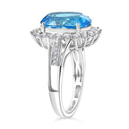 D'Joy Swiss Blue Topaz & White Zircon Halo Ring in Rhodium Overlay Sterling Silver 7.55 Ct.
