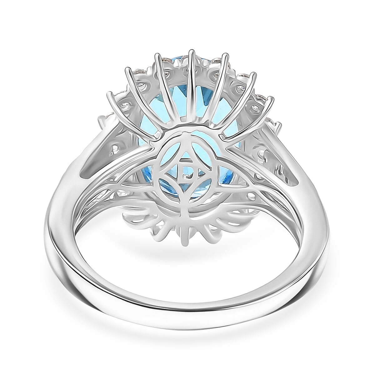 D'Joy - Swiss Blue Topaz &amp; White Zircon Halo Ring in Rhodium Overlay Sterling Silver 7.55 Ct. 8349413 5