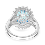 D'Joy Swiss Blue Topaz & White Zircon Halo Ring in Rhodium Overlay Sterling Silver 7.55 Ct.