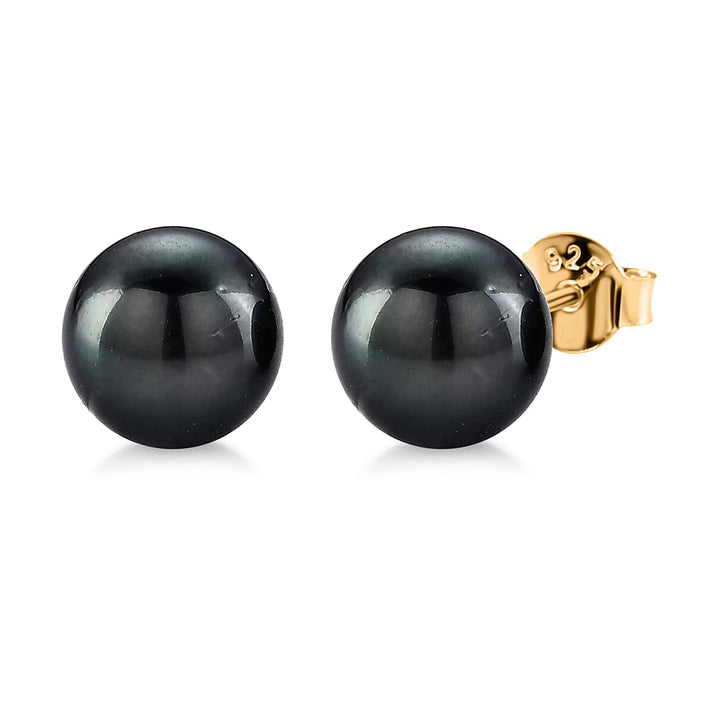 D'Joy - Tahitian Pearl (8-9mm) Stud Ball Earring with Push Back in Yellow Gold Plated Sterling Silver 9.10 Ct. 8622444 1