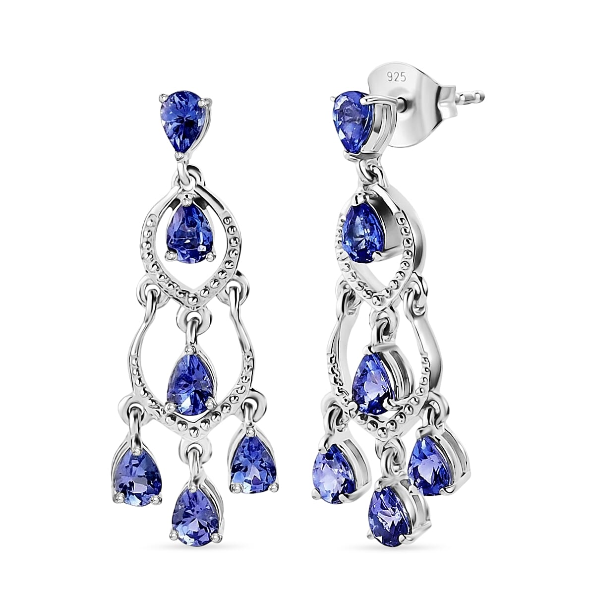 D'Joy - Tanzanite Dangling Earring with Push Back in Rhodium Overlay Sterling Silver 2.04 Ct. 8574437 0