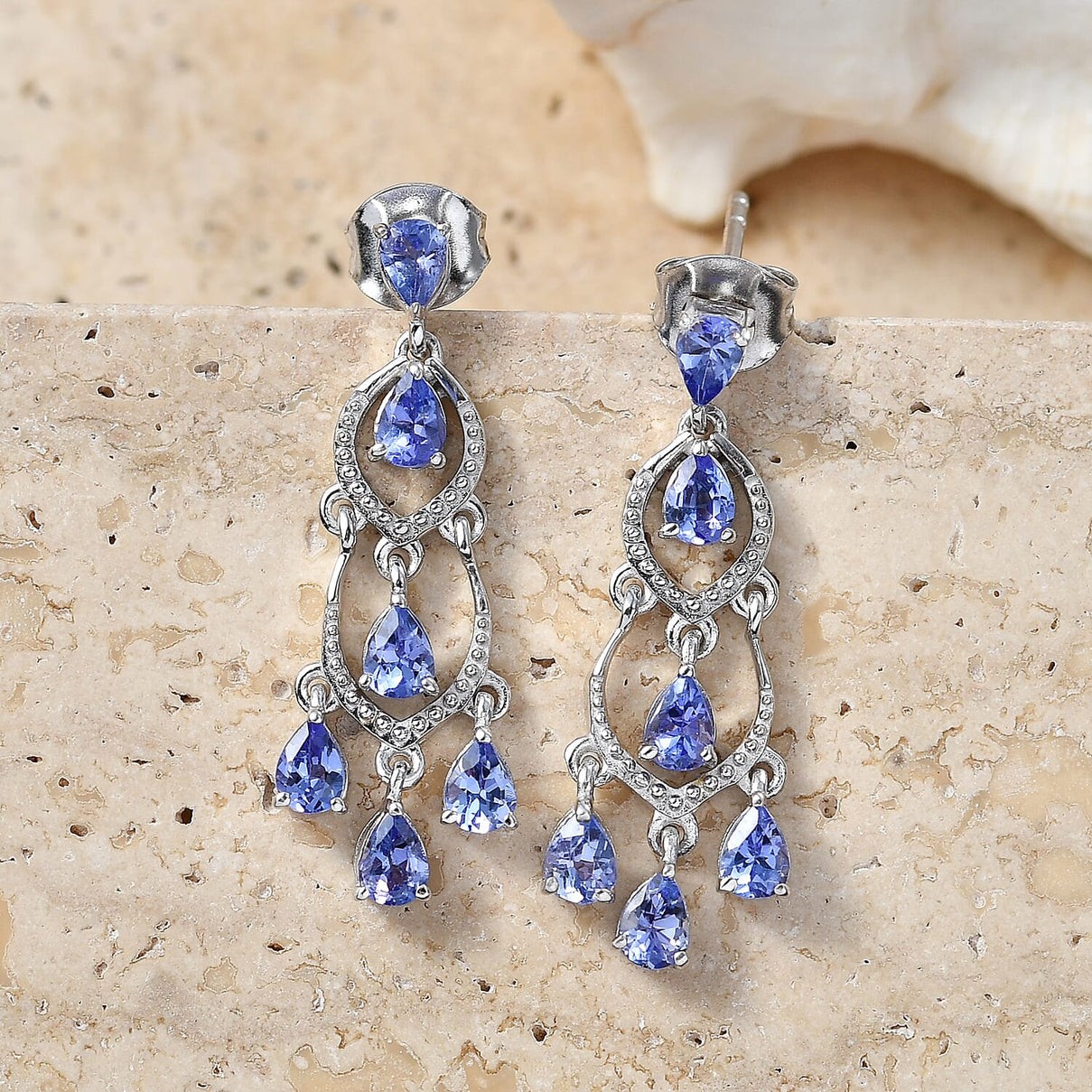D'Joy - Tanzanite Dangling Earring with Push Back in Rhodium Overlay Sterling Silver 2.04 Ct. 8574437 3