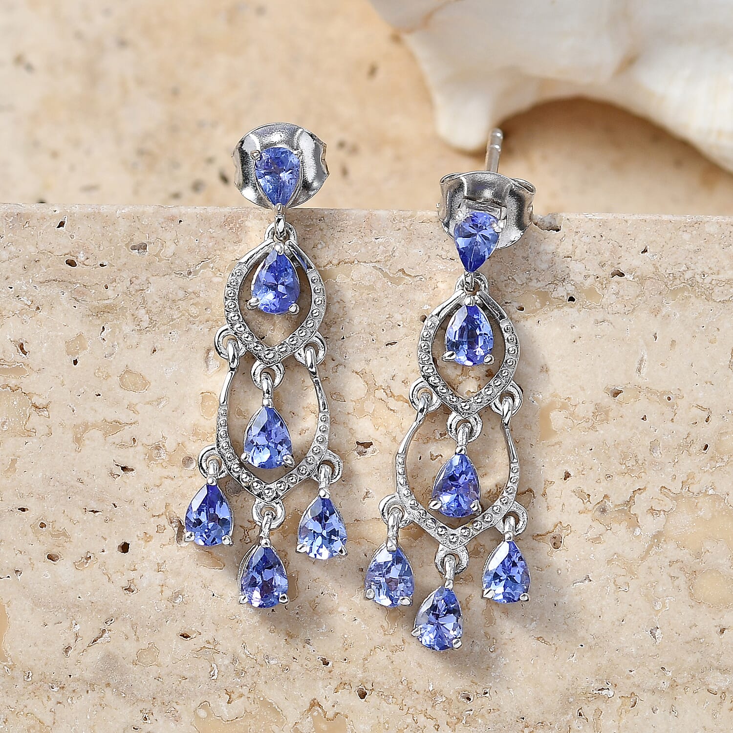 D'Joy - Tanzanite Dangling Earring with Push Back in Rhodium Overlay Sterling Silver 2.04 Ct. 8574437 3