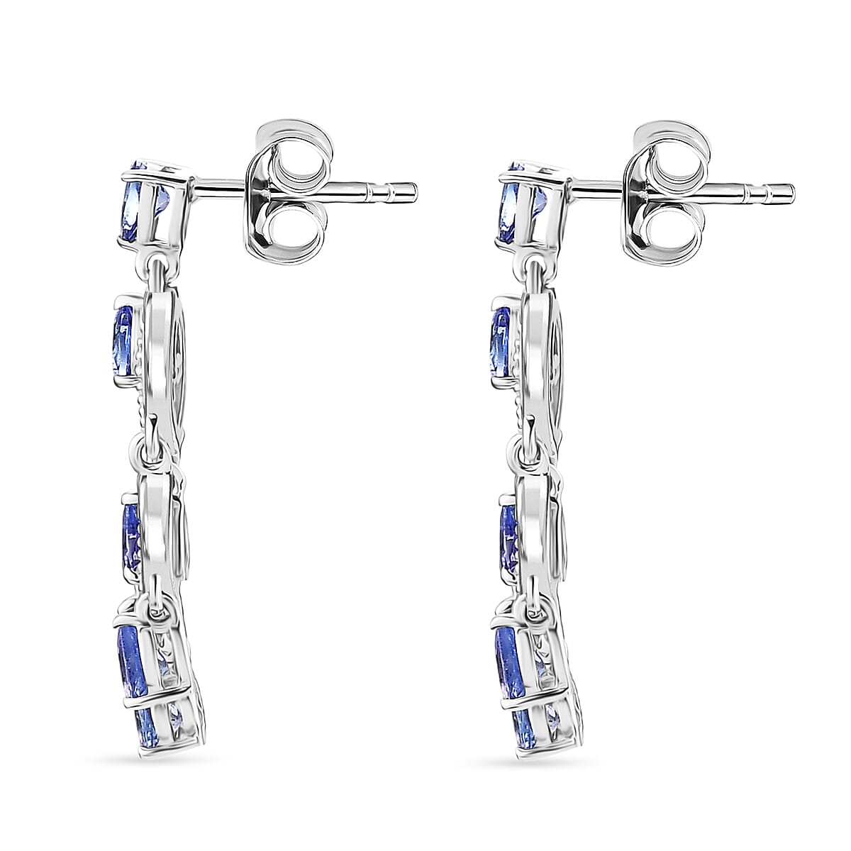 D'Joy - Tanzanite Dangling Earring with Push Back in Rhodium Overlay Sterling Silver 2.04 Ct. 8574437 4
