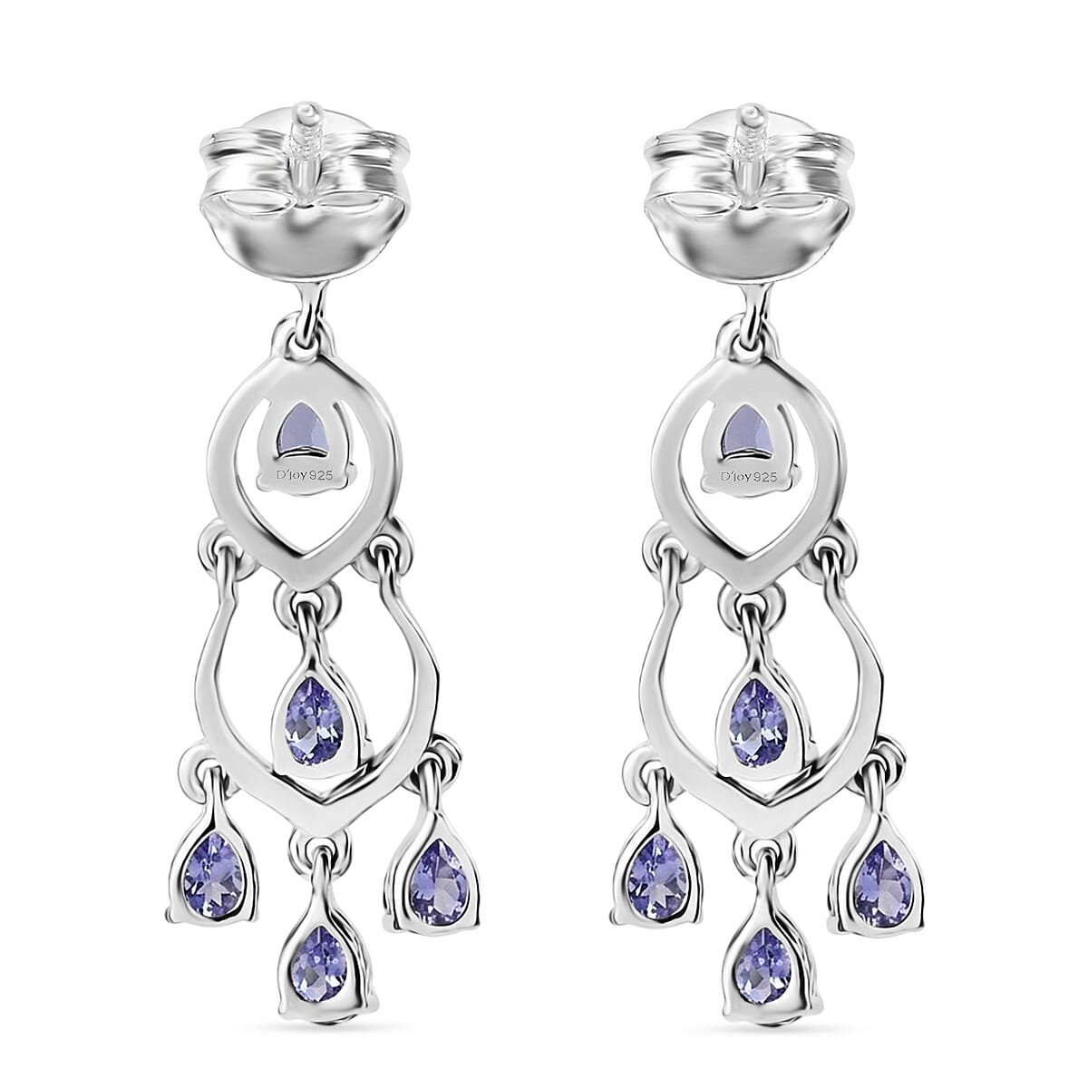 D'Joy - Tanzanite Dangling Earring with Push Back in Rhodium Overlay Sterling Silver 2.04 Ct. 8574437 5