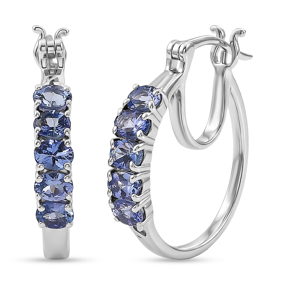 D'Joy - Tanzanite Hoop Earring with Clasp in Rhodium Overlay Sterling Silver 2.00 Ct. 8574435 0