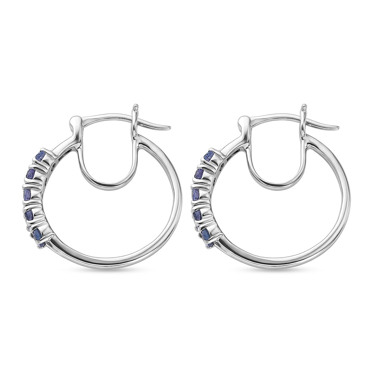 D'Joy - Tanzanite Hoop Earring with Clasp in Rhodium Overlay Sterling Silver 2.00 Ct. 8574435 4