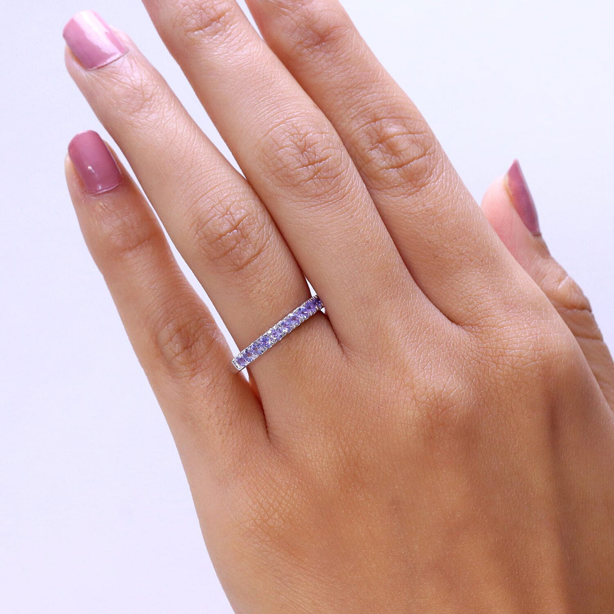 D'Joy Tanzanite Half Eternity Band Ring in Rhodium Overlay Sterling Silver 8532008 2
