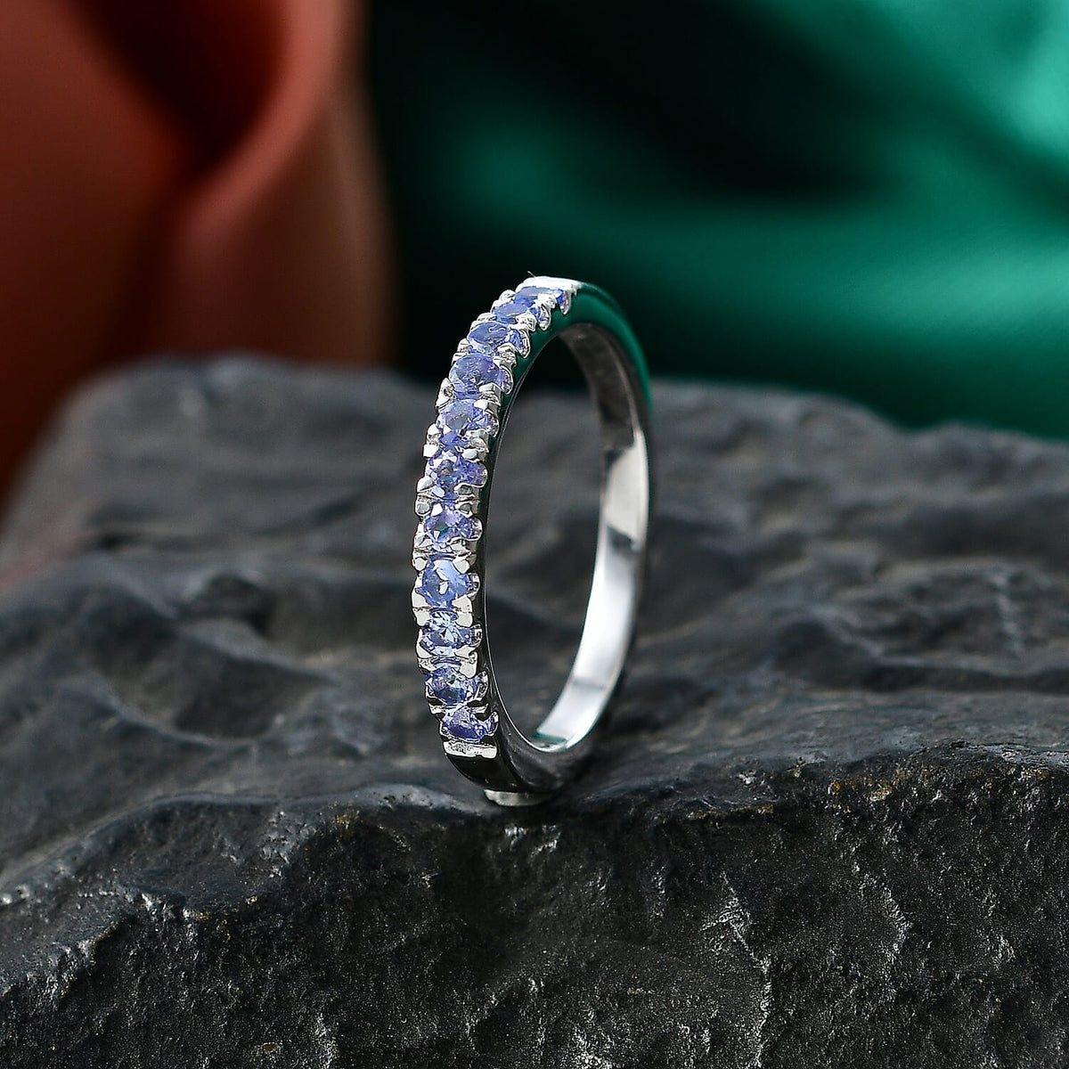 D'Joy Tanzanite Half Eternity Band Ring in Rhodium Overlay Sterling Silver 8532008 3