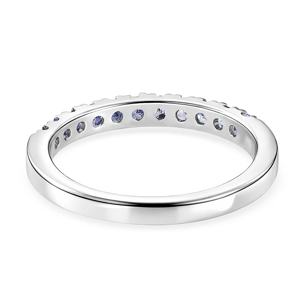 D'Joy Tanzanite Half Eternity Band Ring in Rhodium Overlay Sterling Silver