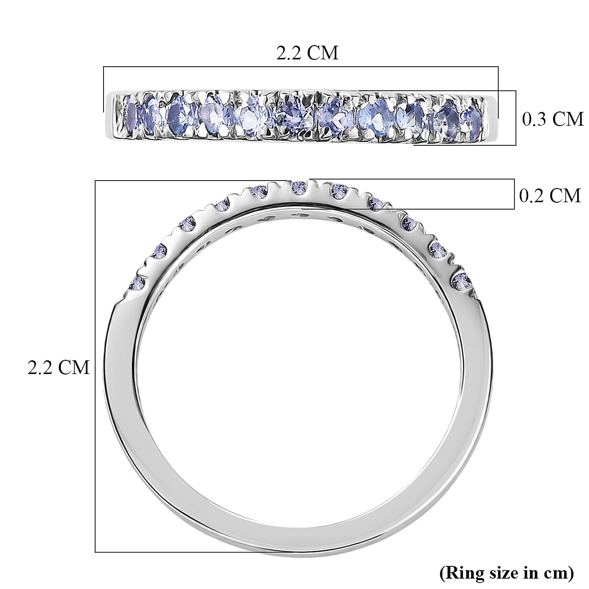 D'Joy Tanzanite Half Eternity Band Ring in Rhodium Overlay Sterling Silver 8532008 6