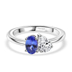D'Joy Tanzanite & Moissanite Bypass Ring in Platinum Overlay Sterling Silver