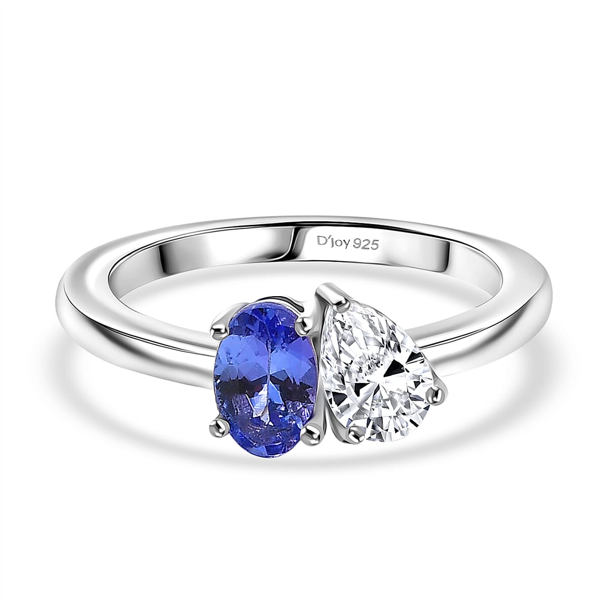 D'Joy Tanzanite &amp; Moissanite Bypass Ring in Platinum Overlay Sterling Silver 8302286 0
