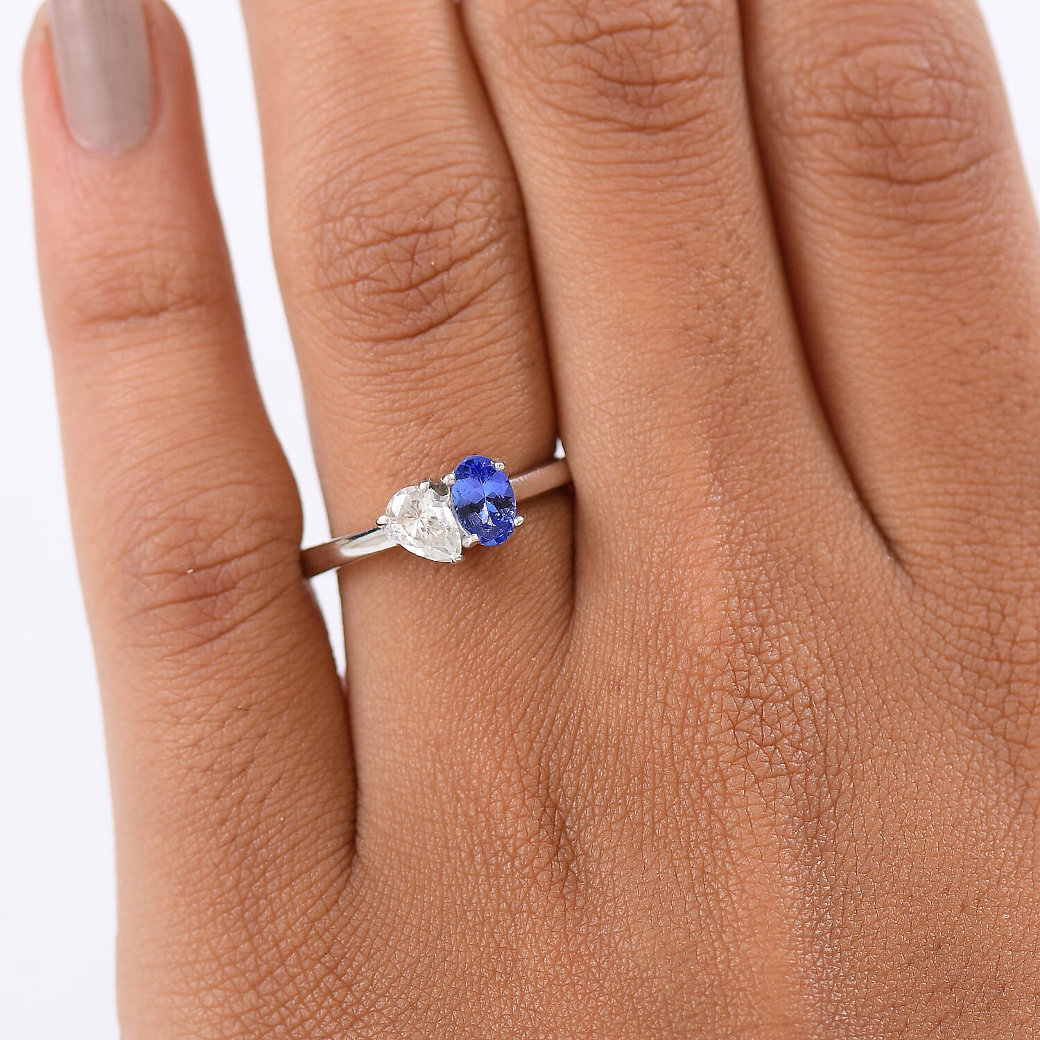 D'Joy Tanzanite &amp; Moissanite Bypass Ring in Platinum Overlay Sterling Silver 8302286 3