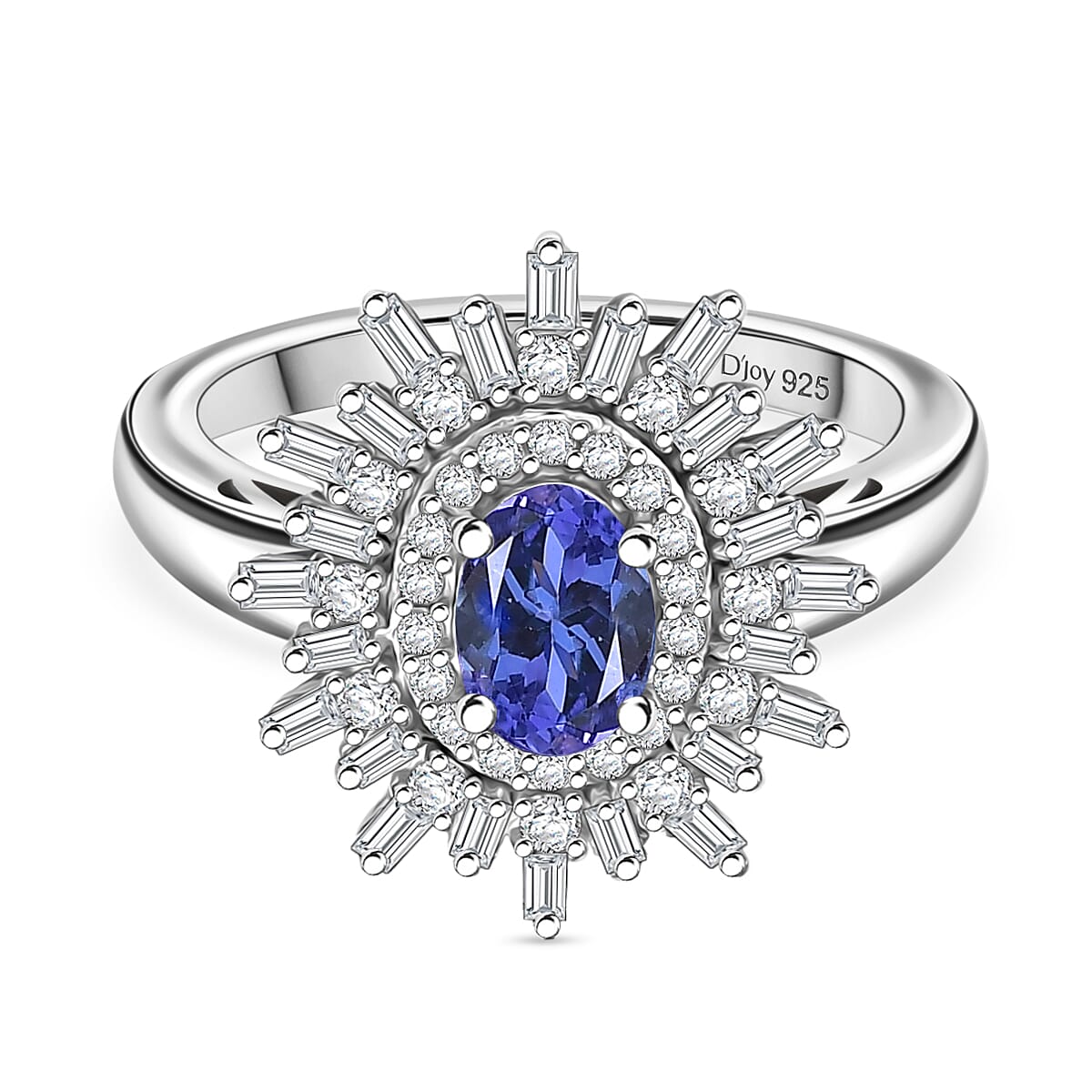 D'Joy Tanzanite &amp; Moissanite Ring in Rhodium Overlay Sterling Silver 1.31 Ct. 8249813 0