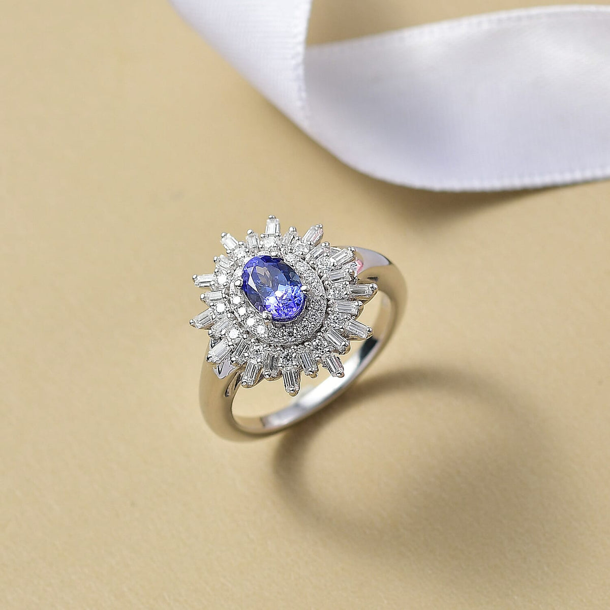 D'Joy Tanzanite &amp; Moissanite Ring in Rhodium Overlay Sterling Silver 1.31 Ct. 8249813 2