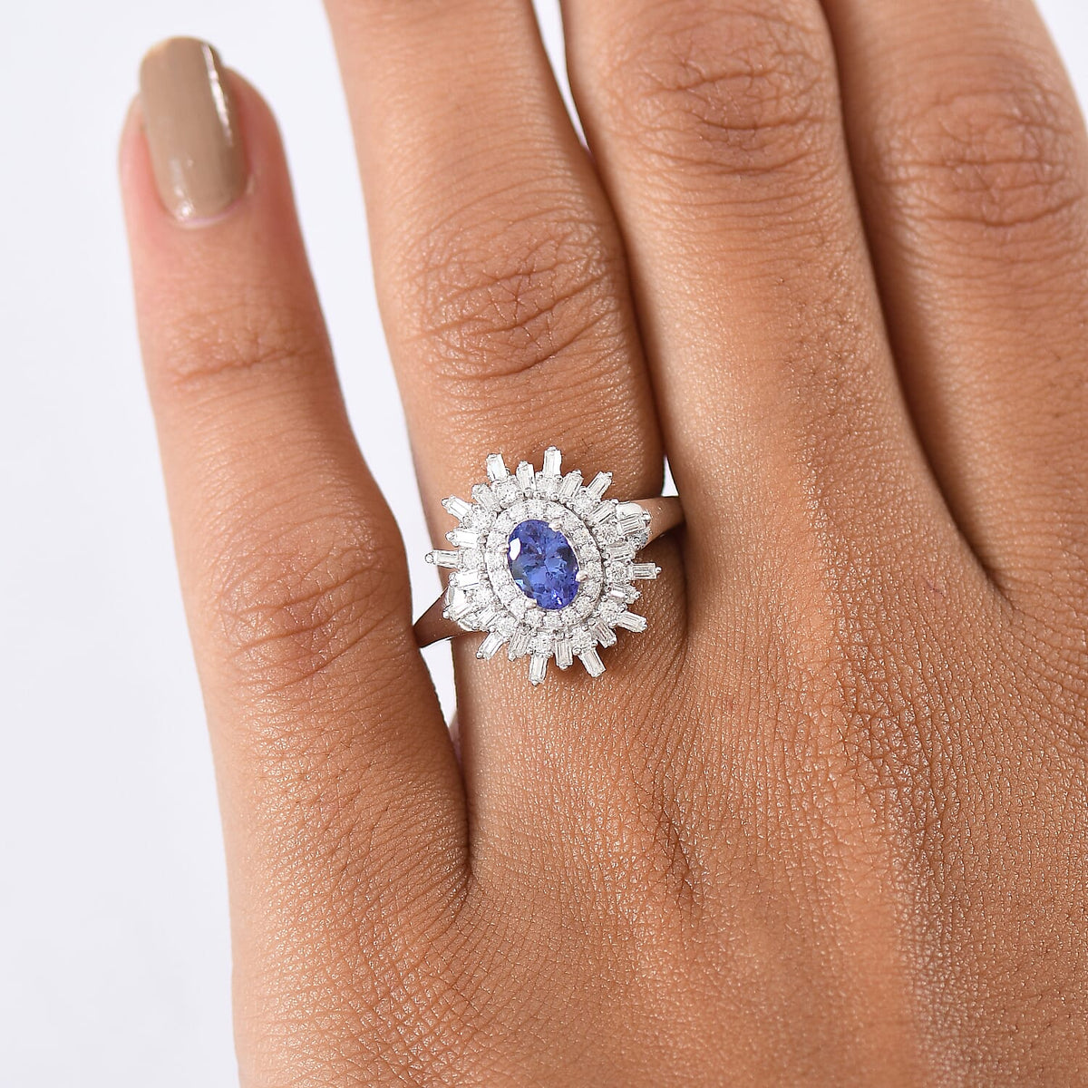 D'Joy Tanzanite &amp; Moissanite Ring in Rhodium Overlay Sterling Silver 1.31 Ct. 8249813 3