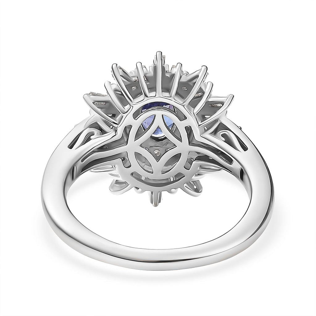 D'Joy Tanzanite & Moissanite Ring in Rhodium Overlay Sterling Silver 1.31 Ct.