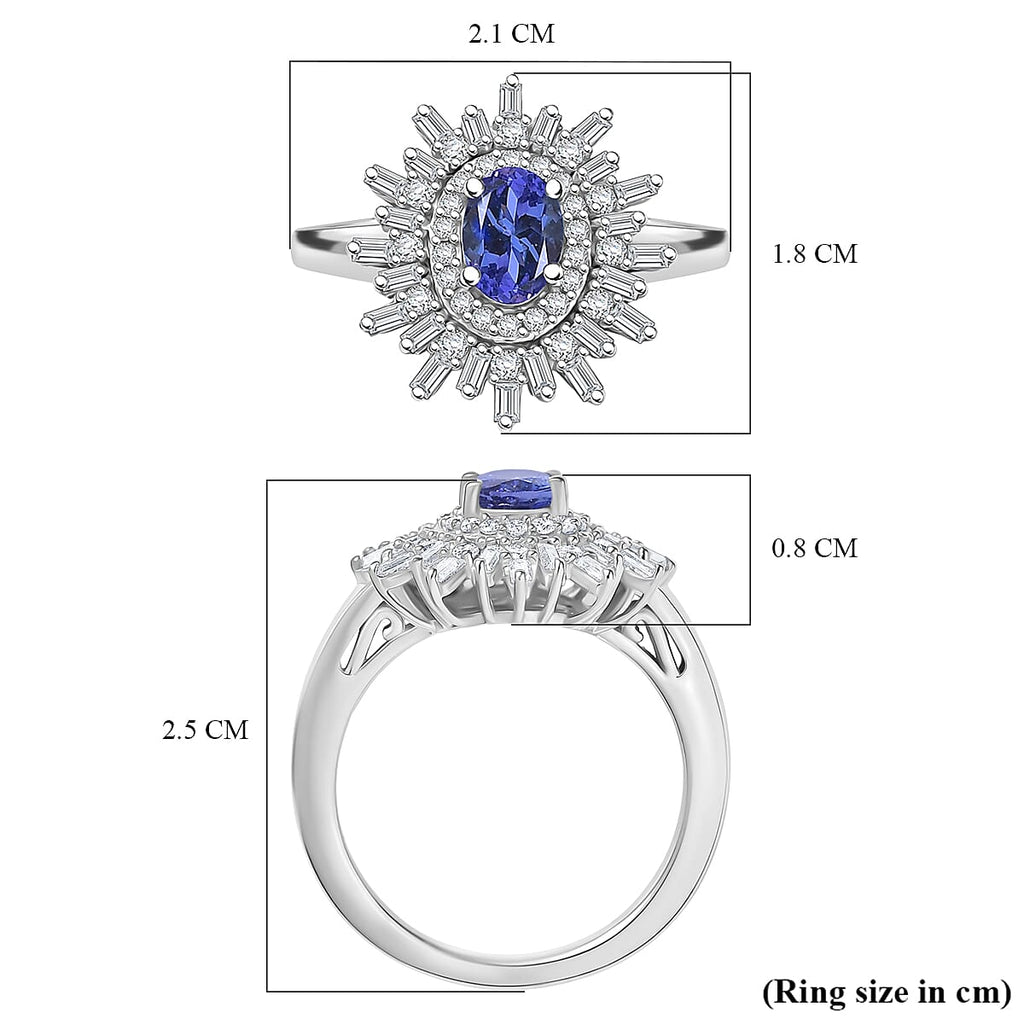D'Joy Tanzanite & Moissanite Ring in Rhodium Overlay Sterling Silver 1.31 Ct.