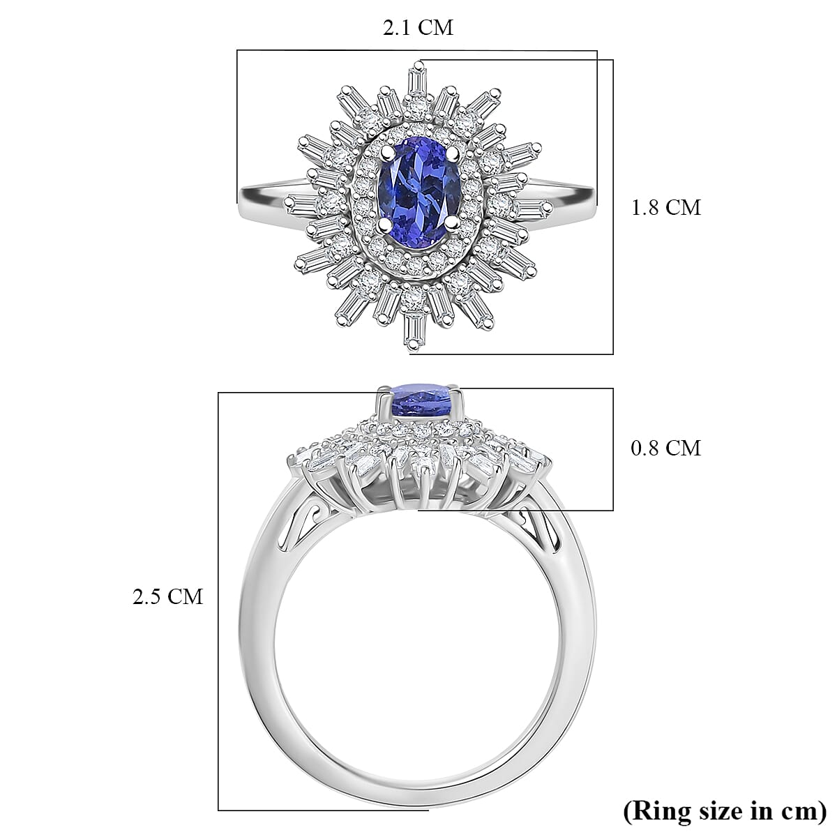 D'Joy Tanzanite &amp; Moissanite Ring in Rhodium Overlay Sterling Silver 1.31 Ct. 8249813 6