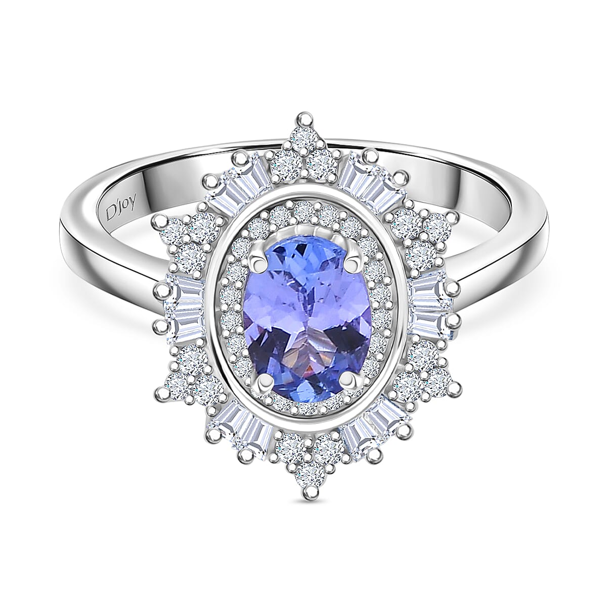 D'Joy Tanzanite &amp; Moissanite Ring in Rhodium Overlay Sterling Silver 1.36 Ct. 8251733 0