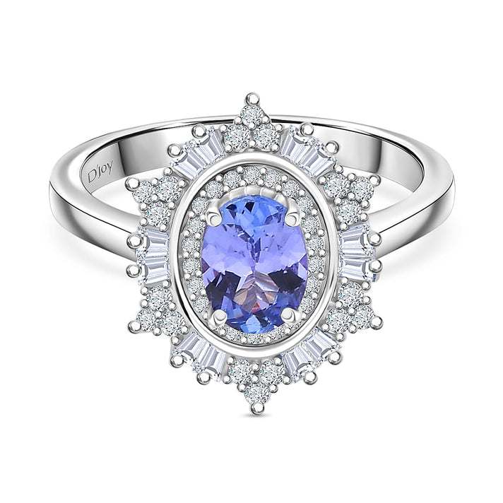D'Joy Tanzanite &amp; Moissanite Ring in Rhodium Overlay Sterling Silver 1.36 Ct. 8251733 1
