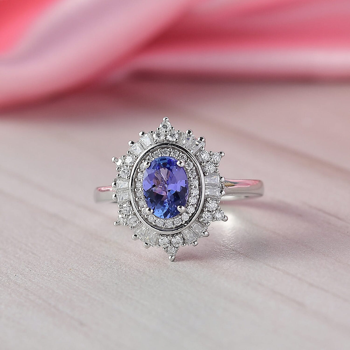 D'Joy Tanzanite &amp; Moissanite Ring in Rhodium Overlay Sterling Silver 1.36 Ct. 8251733 2