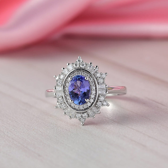 D'Joy Tanzanite &amp; Moissanite Ring in Rhodium Overlay Sterling Silver 1.36 Ct. 8251733 2