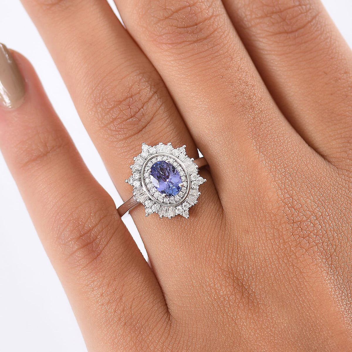 D'Joy Tanzanite &amp; Moissanite Ring in Rhodium Overlay Sterling Silver 1.36 Ct. 8251733 3