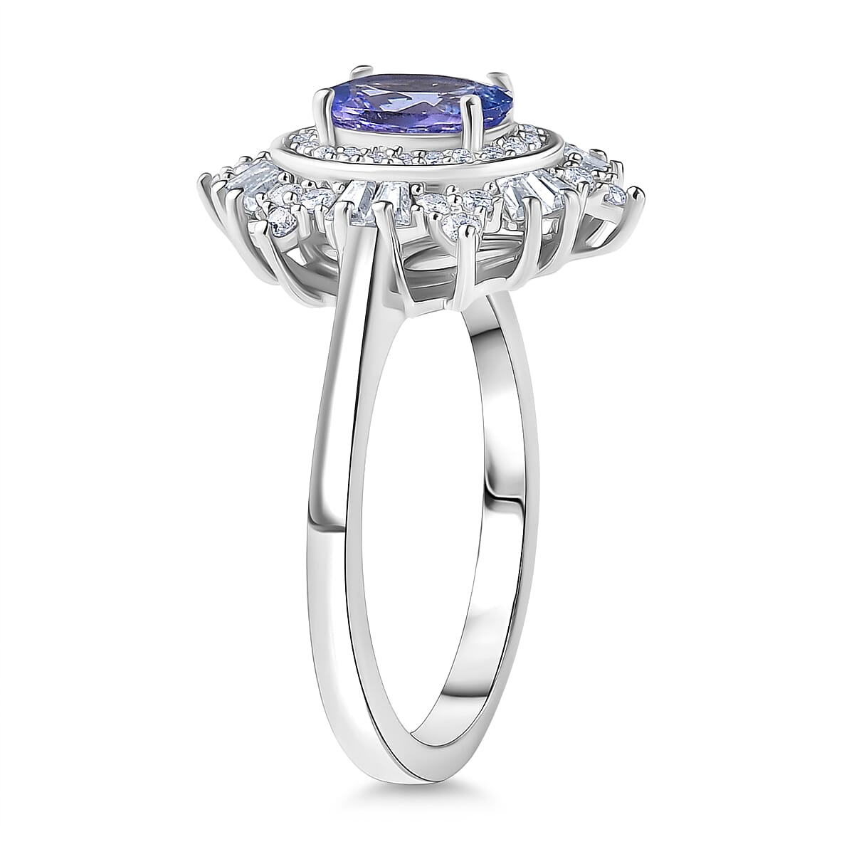 D'Joy Tanzanite &amp; Moissanite Ring in Rhodium Overlay Sterling Silver 1.36 Ct. 8251733 4