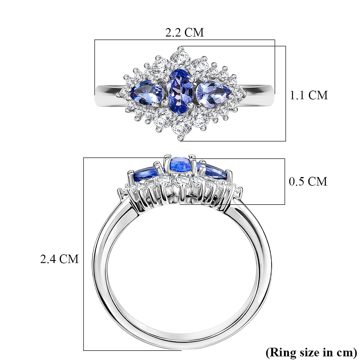 D'Joy Tanzanite &amp; Moissanite Cluster Ring in Platinum Overlay Sterling Silver 1.00 Ct. V32556733 4