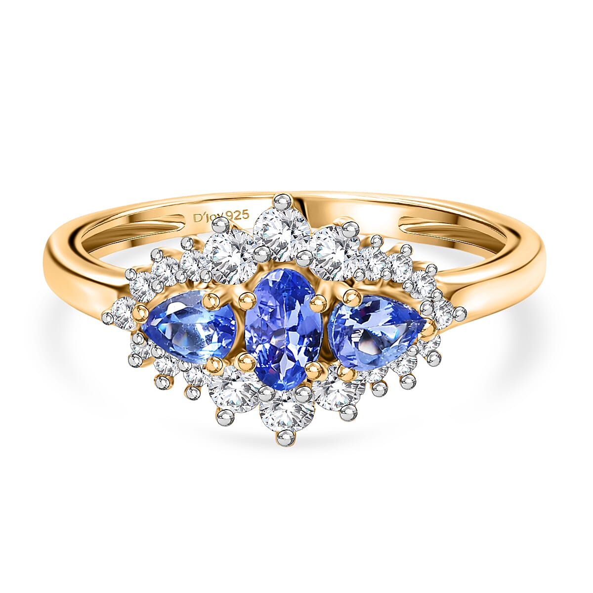 D'Joy Tanzanite &amp; Moissanite Cluster Ring in Yellow Gold Plated Sterling Silver 1.00 Ct. V32490988 0