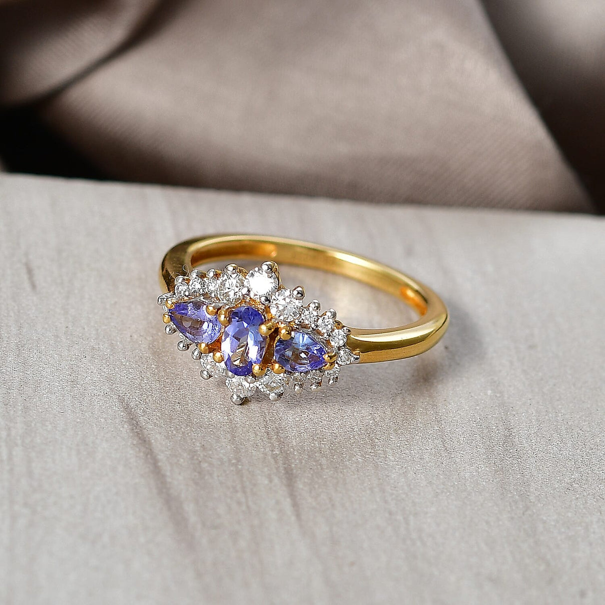 D'Joy Tanzanite &amp; Moissanite Cluster Ring in Yellow Gold Plated Sterling Silver 1.00 Ct. V32490988 3