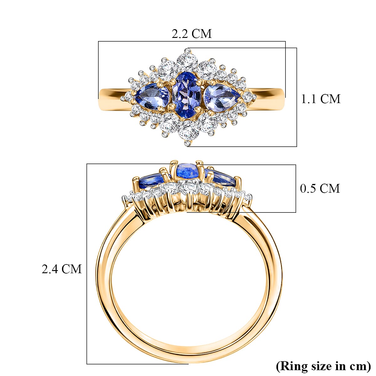 D'Joy Tanzanite &amp; Moissanite Cluster Ring in Yellow Gold Plated Sterling Silver 1.00 Ct. V32490988 6