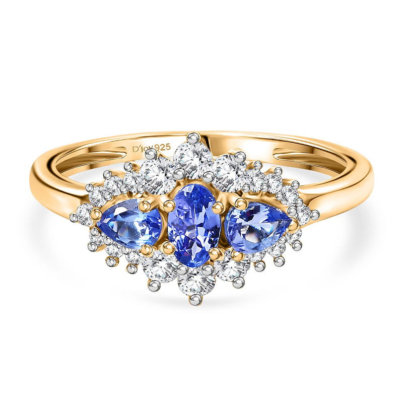 D'Joy Tanzanite & Moissanite Cluster Ring in Yellow Gold Plated Sterling Silver 1.00 Ct.