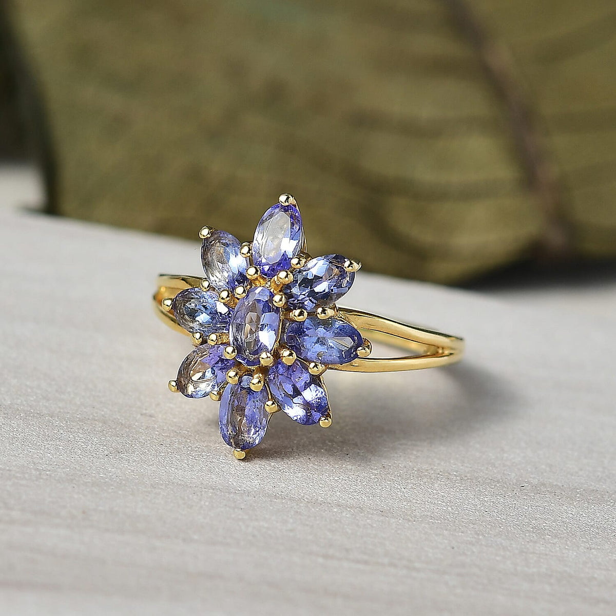 D'Joy Tanzanite Floral Ring in Yellow Gold Plated Sterling Silver 2.12 Ct. 8276819 2