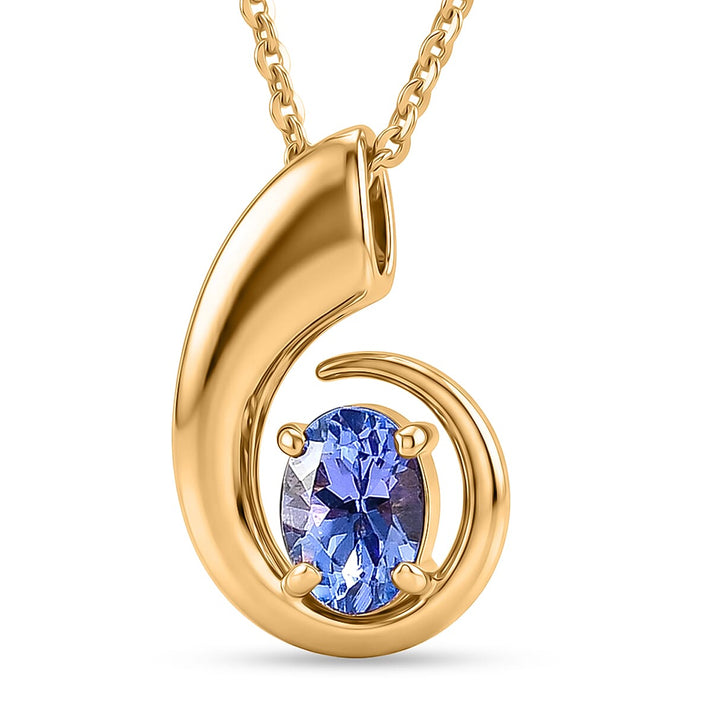 D'Joy - Tanzanite Solitaire Curved Pendant with Chain (Size 20) in Yellow Gold Plated Sterling Silver 4476892 1