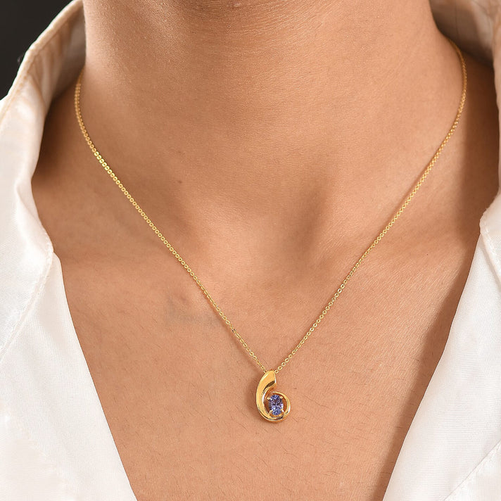 D'Joy - Tanzanite Solitaire Curved Pendant with Chain (Size 20) in Yellow Gold Plated Sterling Silver 4476892 2