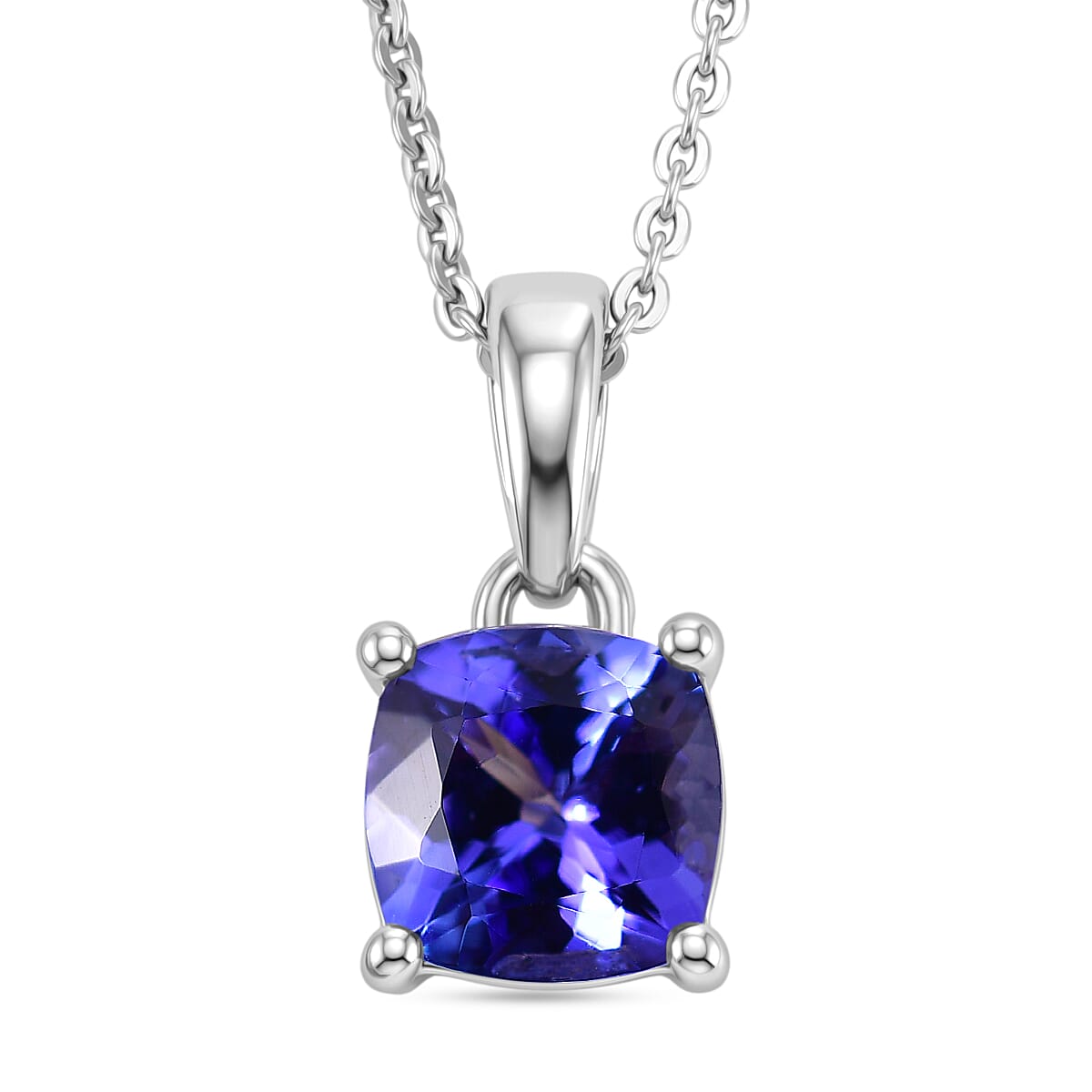 D'Joy - Tanzanite Solitaire Pendant with Chain (Size 20) in Rhodium Overlay Sterling Silver 1.35 Ct. 4462468 0