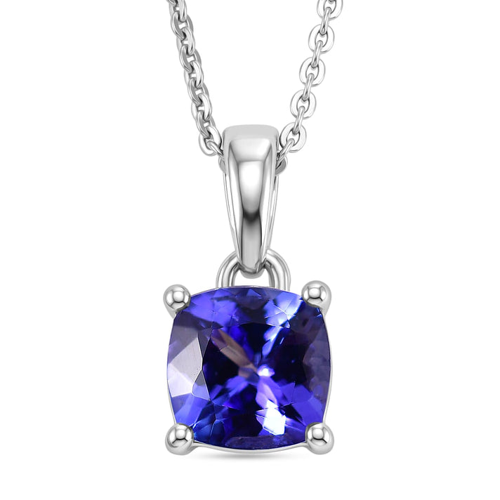 D'Joy - Tanzanite Solitaire Pendant with Chain (Size 20) in Rhodium Overlay Sterling Silver 1.35 Ct. 4462468 1