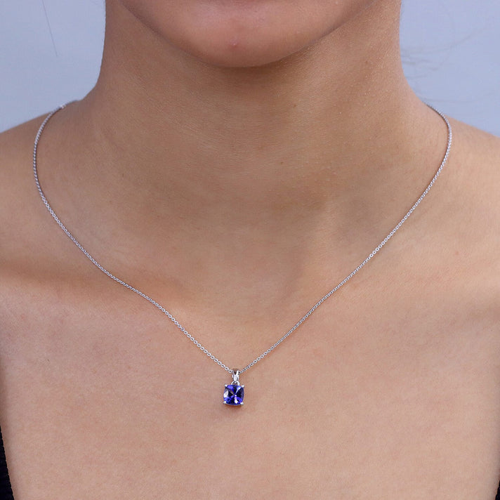 D'Joy - Tanzanite Solitaire Pendant with Chain (Size 20) in Rhodium Overlay Sterling Silver 1.35 Ct. 4462468 2