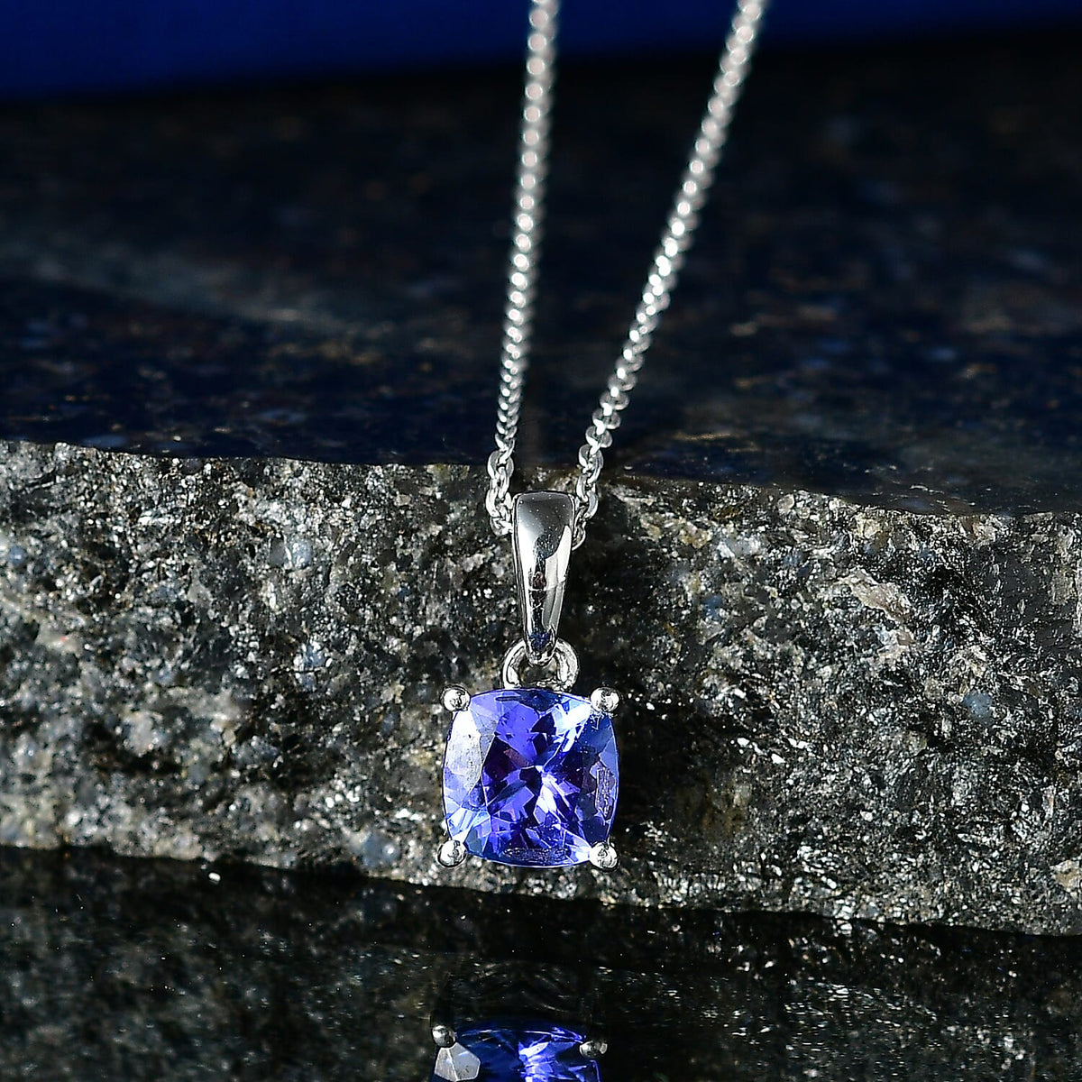 D'Joy - Tanzanite Solitaire Pendant with Chain (Size 20) in Rhodium Overlay Sterling Silver 1.35 Ct. 4462468 3